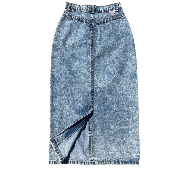 Vintage 80s Santana Jeans Midi High Rise Acid Wash Denim Maxi Skirt - Picture 2 of 16